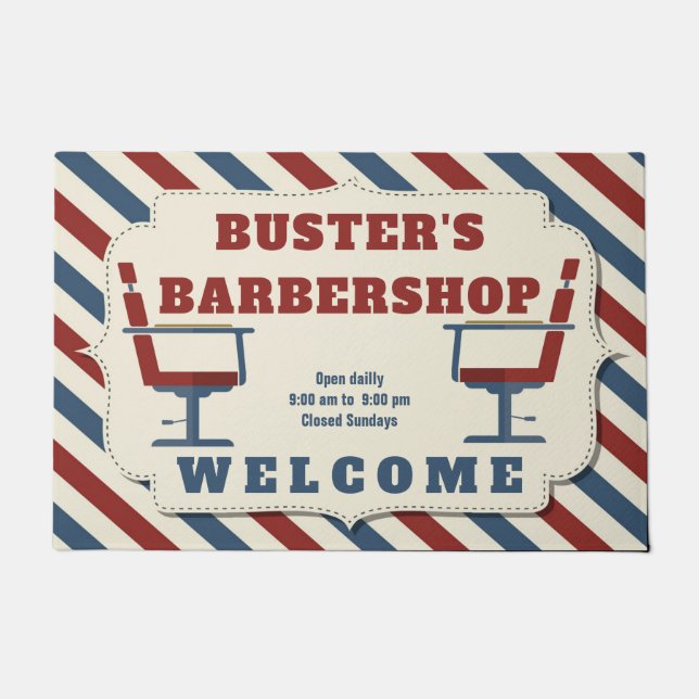 Barbershop Boarder  Welcome Doormat (Front)