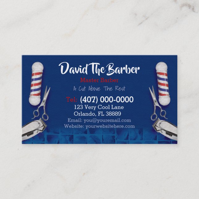 Barbershop Business Card (Barber pole and clippers (Front)