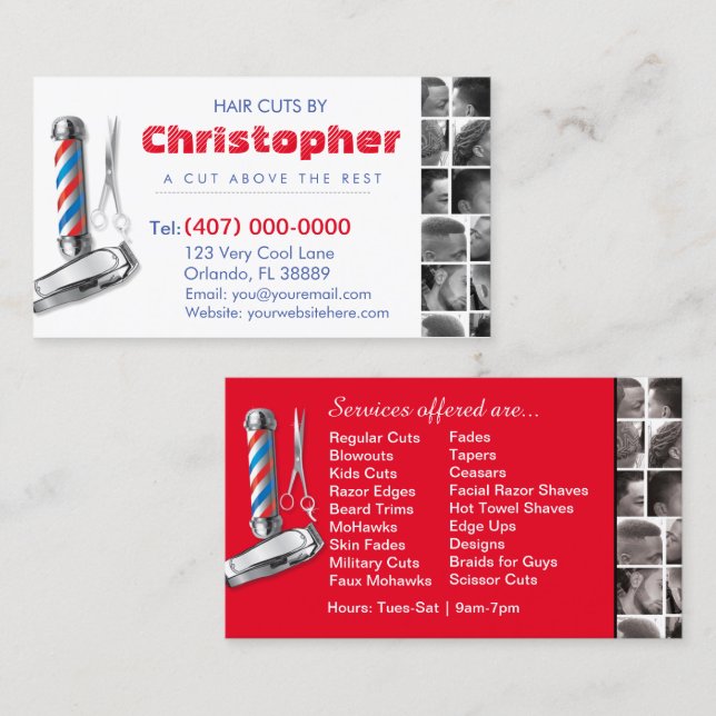 Barbershop Business Card-Barber pole, clippers com Card (Front/Back)