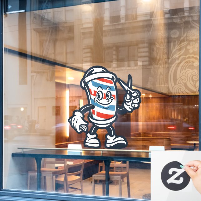 Barbershop Cartoon Barber Pole Character (Cafe Window)