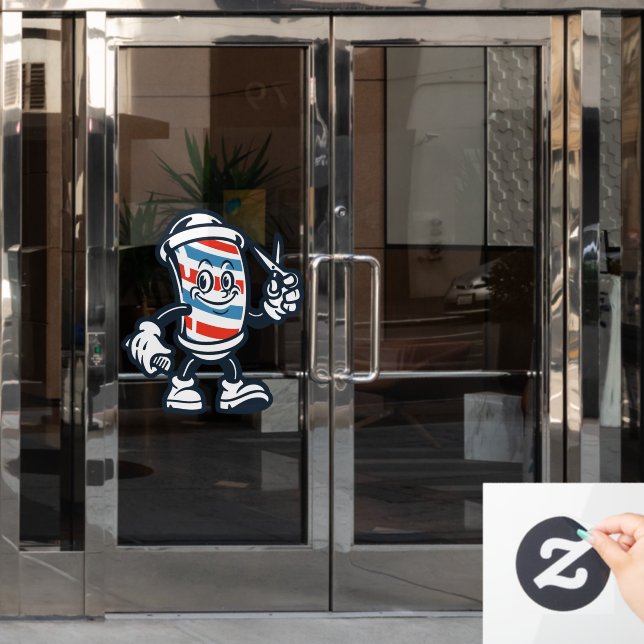 Barbershop Cartoon Barber Pole Character (Office Door)