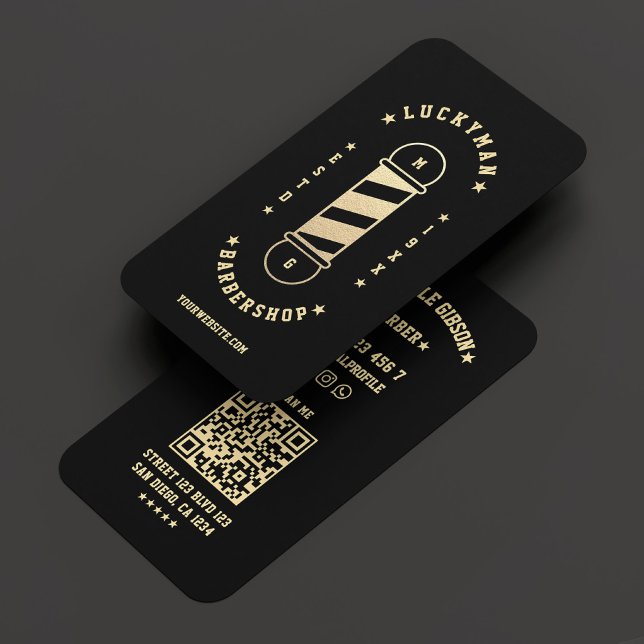 Barbershop Classic Mobile Barber Black Gold Business Card (Creator Uploaded)