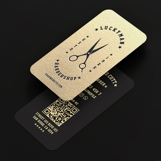 Barbershop Elegant Gold Barber Black Scissors  Business Card (Barbershop Elegant Gold Barber Black Scissors Business Card
)