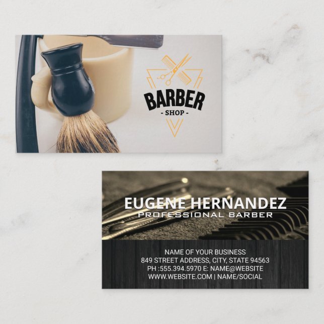 Barbershop Emblem | Barber Tools Business Card (Front/Back)