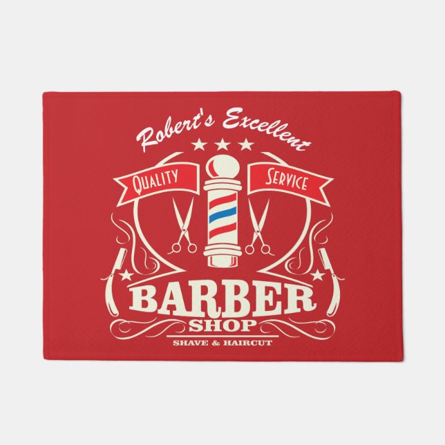 Barbershop Entrance Door Mat Retro Red (Front)