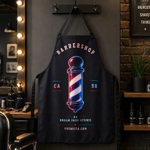 Barbershop Glowing Bold Blue Red Pole Logo Apron