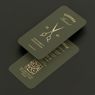 Barbershop Gold Barber Scissors Army Green Luxe Business Card