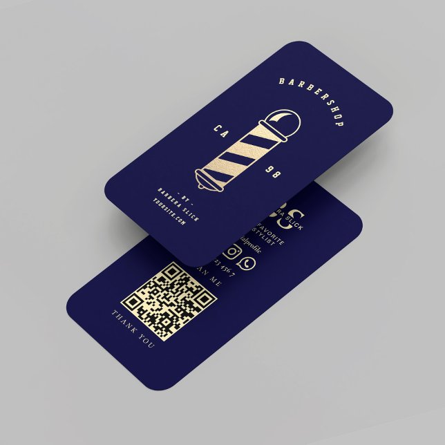 Barbershop Gold Barber's Pole Barber Midnight Blue Business Card (Barbershop Gold Barber's Pole Barber Midnight Blue Business Card
)