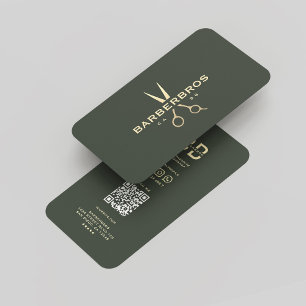 Barbershop Gold Scissor Dark Green Barber Modern Business Card