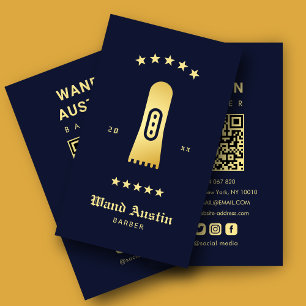 Barbershop Hair Clipper Navy And Gold Qr Code  Business Card