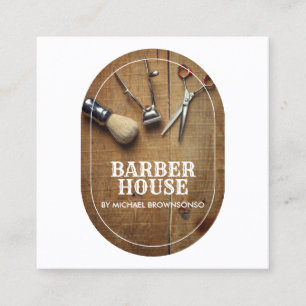 BarberShop hair stylist Rustic photo Square Business Card