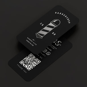 Barbershop Hair stylist Silver Barber Pole Business Card