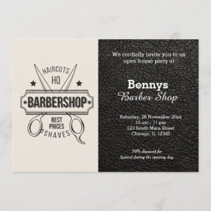 Barbershop leather look open day invitation