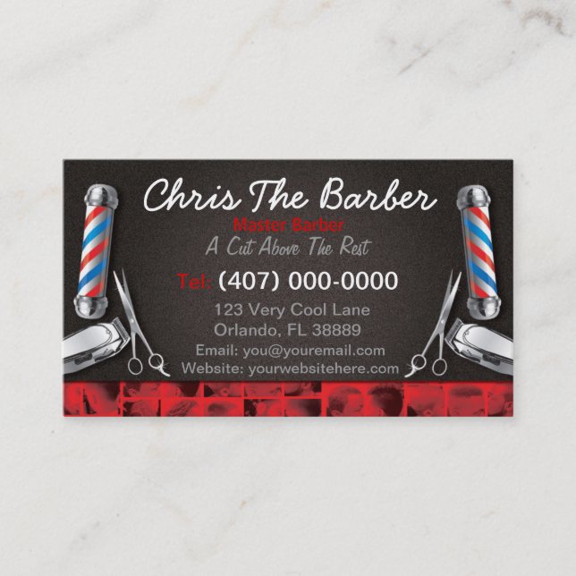 Barbershop Loyalty Card (Barber pole and clippers) (Front)