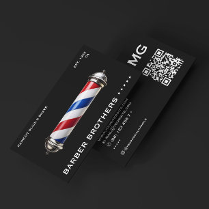 Barbershop Modern Classic Barber Pole Black  Business Card