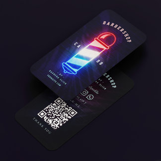 Barbershop Modern Neon Barber's Pole Barber Business Card