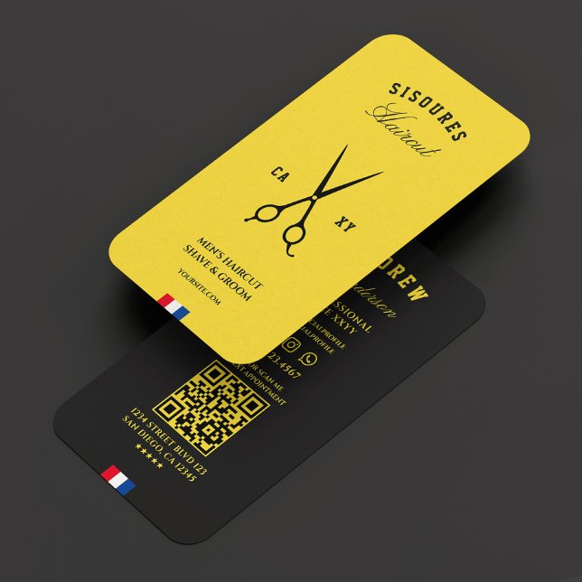 Barbershop Modern Scissors Yellow Red Blue White Business Card (Barbershop Modern Scissors Yellow Red Blue White Business Card
)