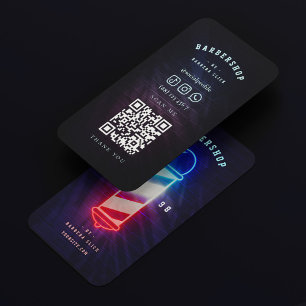 Barbershop Neon Barber's Pole Modern Barber Business Card