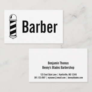 Barbershop Pole Black and White Barber Business Card