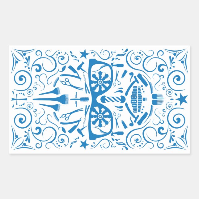 barbershop punk skull rectangular sticker (Front)