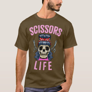 Barbershop Scissor Life Hairdresser Skull Barber T-Shirt