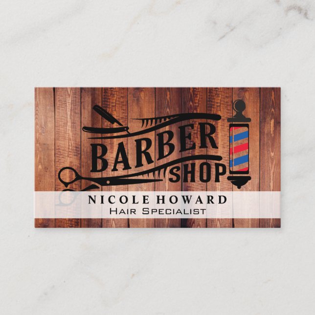 Barbershop Scissors | Wooden Boards Business Card (Front)