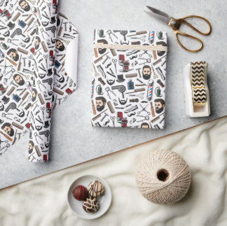 Barbershop Shave Man Haircut Barber Pole Gift Wrapping Paper