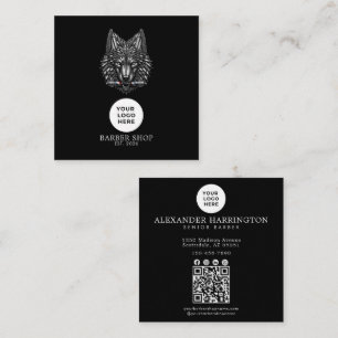 Barbershop Silver Wolf Professional Logo Qr Code Square Business Card