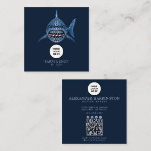 Barbershop Steel Shark Professional Qr Code Square Business Card