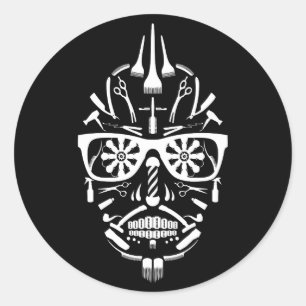 barbershop sugar skull classic round sticker