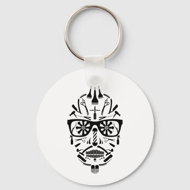 barbershop sugar skull key ring (Front)