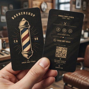Barbershop Vintage Dark Barber Pole Custom Business Card