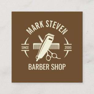 Barbershop Vintage Dark Brown Hair stylish Square Business Card