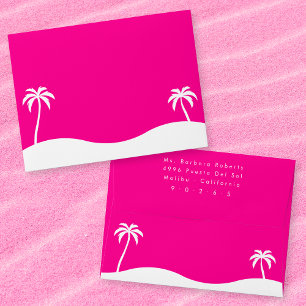 Barbiecore Hot Pink  Beach Palm Trees Silhouette Envelope