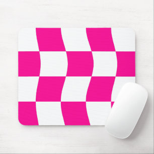 Barbiecore Hot Pink White Wavy Checkerboard Mouse Pad