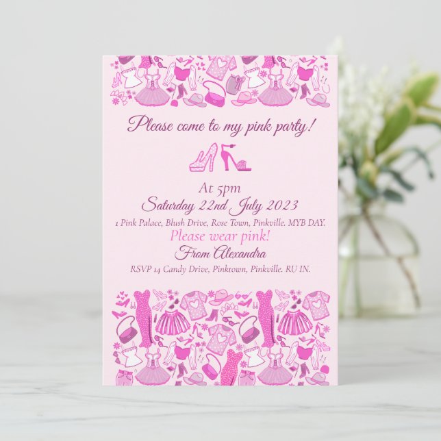 Barbiecore Pink and Hot Pink Fashion Invitation (Standing Front)