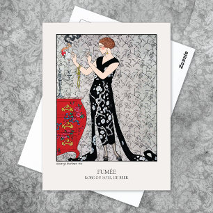 Barbier Smoke Art Deco Fashion Illustration  Postcard