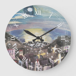 Barcelona at Night by Walter Gramatte Large Clock