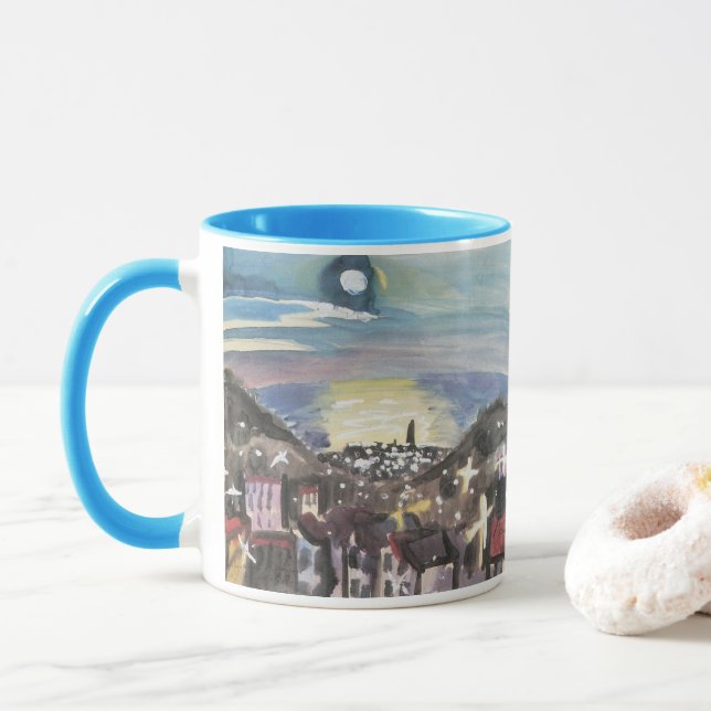 Barcelona at Night by Walter Gramatte Mug (With Donut)