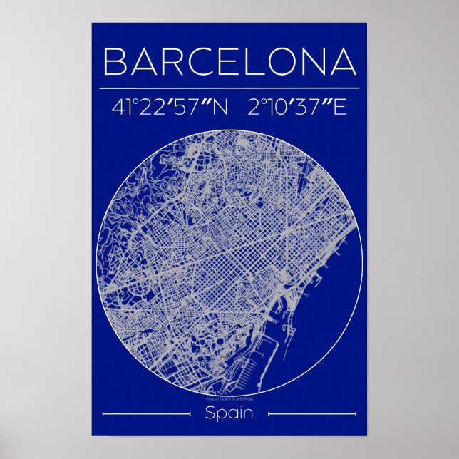 Barcelona Blueprint City Map Poster – Minimal Wall (Front)