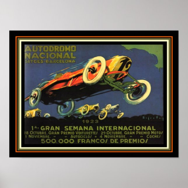 Barcelona Car Race 1923 Advertisement 12 x 16 Poster (Front)