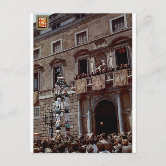 Barcelona Castellers Festival Vintage Scene Postcard