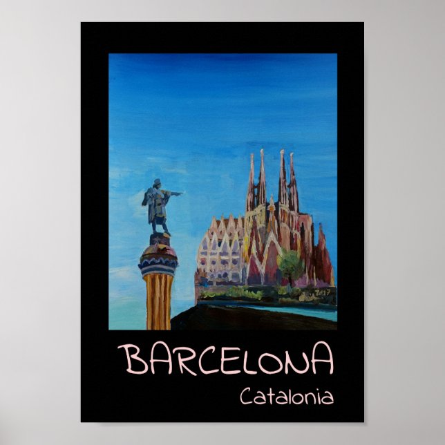 Barcelona Catalonia Sagrada Familia Retro Poster (Front)