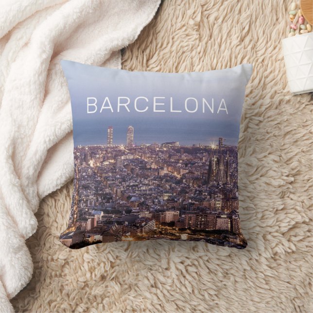 Barcelona Catalonia Sunset Skyline Spain Cityscape Cushion (Blanket)
