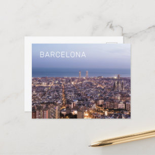 Barcelona Catalonia Sunset Skyline Spain Cityscape Holiday Postcard