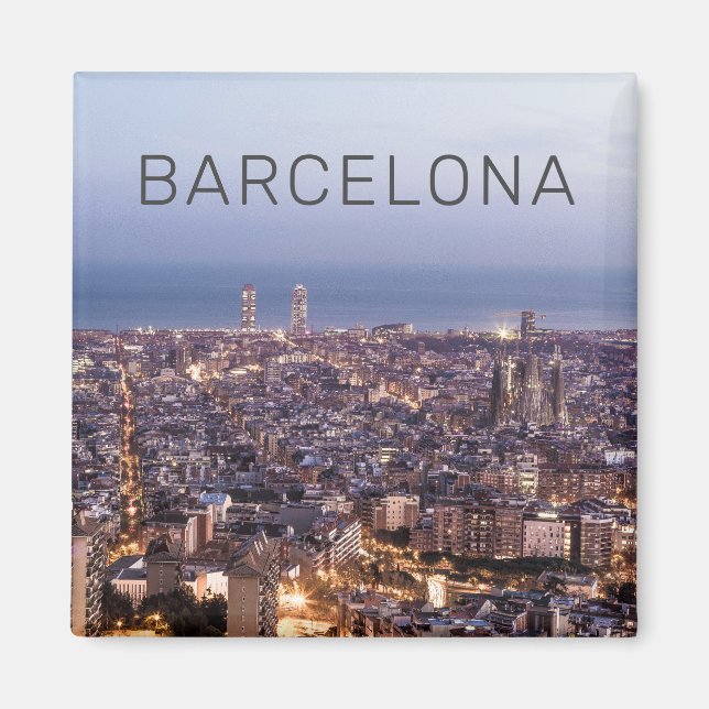 Barcelona Catalonia Sunset Skyline Spain Cityscape Magnet (Front)