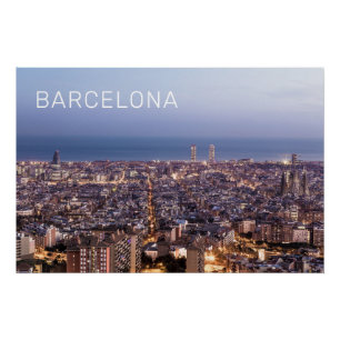 Barcelona Catalonia Sunset Skyline Spain Cityscape Poster