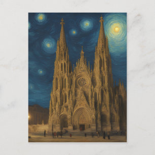 Barcelona Cathedral at Night van Gogh Style Postcard