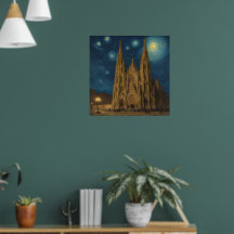 Barcelona Cathedral at Night van Gogh Style 