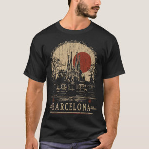 Barcelona Cathedral Vintage Red Sun Architecture T-Shirt